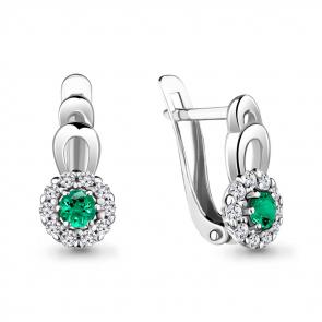 Серебряные серьги AQUAMARINE с фианитом и гидротермальным изумрудом А48481АГ фото