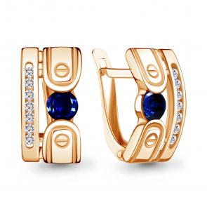 Серьги из золочёного серебра AQUAMARINE с фианитом и гидротермальным сапфиром А48510АБ-п фото