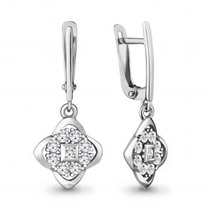 Серебряные серьги AQUAMARINE с фианитом А48515А фото