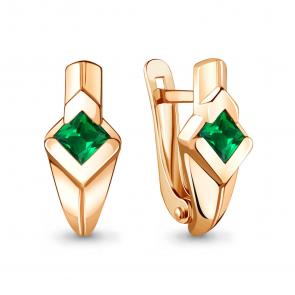 Серьги из золочёного серебра AQUAMARINE с гидротермальным изумрудом А48517П-п фото