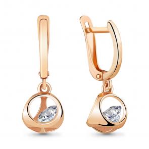 Серьги из золочёного серебра AQUAMARINE с подвижным фианитом А48526А-п фото