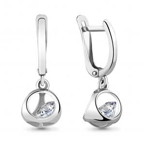 Серебряные серьги AQUAMARINE с подвижным фианитом А48526А фото