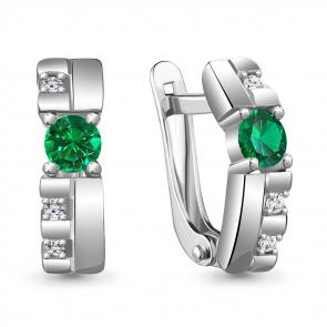 Серебряные серьги AQUAMARINE с фианитом и гидротермальным изумрудом А48615АГ фото
