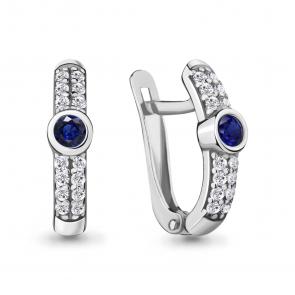 Серебряные серьги AQUAMARINE с фианитом и гидротермальным сапфиром А48636АБ фото