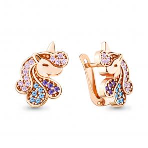 Серьги из золочёного серебра AQUAMARINE с фианитом и шпинелью А48656БВД-п фото