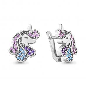 Серебряные серьги AQUAMARINE с фианитом и шпинелью А48656БВД фото