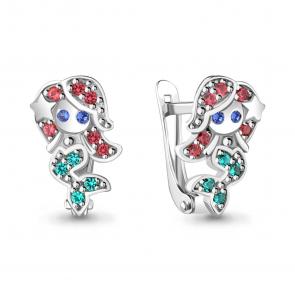 Серебряные серьги AQUAMARINE с гидротермальным сапфиром, гидротермальным изумрудом и турмалином А48658БВГ фото