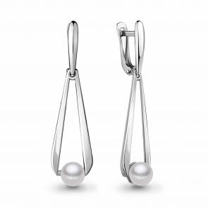 Серебряные серьги AQUAMARINE с жемчугом А48678 фото