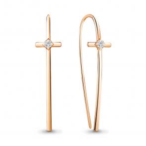 Серьги- кресты из золочёного серебра AQUAMARINE с фианитом А48683-п фото