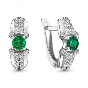 Серебряные серьги AQUAMARINE с фианитом и гидротермальным изумрудом А48686АГ фото