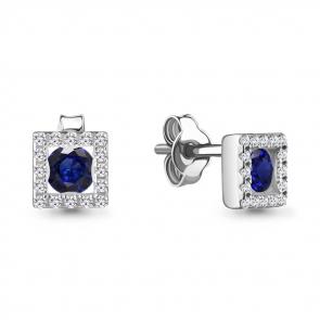 Серебряные серьги AQUAMARINE с фианитом и гидротермальным сапфиром А48772АБ фото