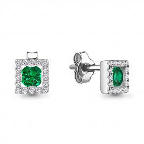 Серебряные серьги AQUAMARINE с фианитом и гидротермальным изумрудом А48772АГ фото