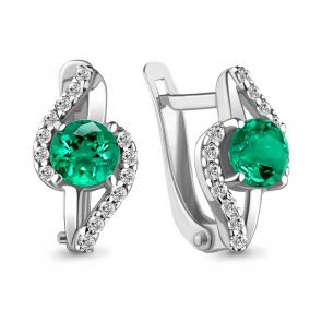 Серебряные серьги AQUAMARINE с фианитом и гидротермальным изумрудом А48790АГ фото