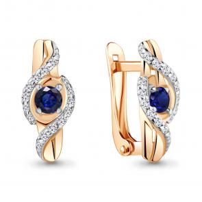 Серьги из золочёного серебра AQUAMARINE с фианитом и гидротермальным сапфиром А48791АБ-п фото