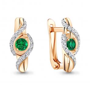Серьги из золочёного серебра AQUAMARINE с фианитом и гидротермальным изумрудом А48791АГ-п фото