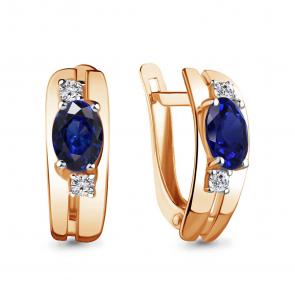 Серьги из золочёного серебра AQUAMARINE с фианитом и гидротермальным сапфиром А48798АБ-п фото