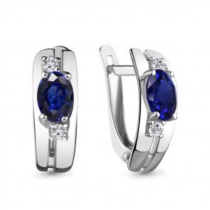 Серебряные серьги AQUAMARINE с фианитом и гидротермальным сапфиром А48798АБ фото