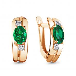 Серьги из золочёного серебра AQUAMARINE с фианитом и гидротермальным изумрудом А48798АГ-п фото