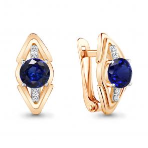 Серьги из золочёного серебра AQUAMARINE с фианитом и гидротермальным сапфиром А48811АБ-п фото