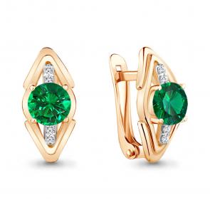 Серьги из золочёного серебра AQUAMARINE с фианитом и гидротермальным изумрудом А48811АГ-п фото