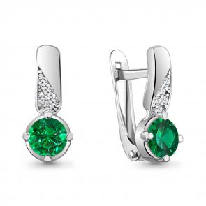 Серебряные серьги AQUAMARINE с фианитом и гидротермальным изумрудом А48812АГ фото