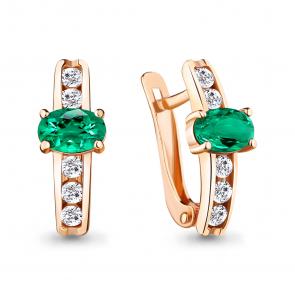 Серьги из золочёного серебра AQUAMARINE с фианитом и гидротермальным изумрудом А48814АГ-п фото