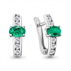 Серебряные серьги AQUAMARINE с фианитом и гидротермальным изумрудом А48814АГ фото
