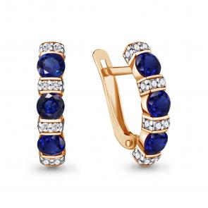 Серьги из золочёного серебра AQUAMARINE с фианитом и гидротермальным сапфиром А48826АБ-пк фото