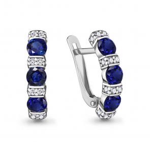 Серебряные серьги AQUAMARINE с фианитом и гидротермальным сапфиром А48826АБ фото