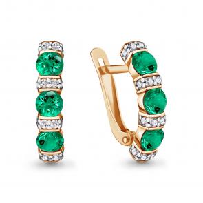 Серьги из золочёного серебра AQUAMARINE с фианитом и гидротермальным изумрудом А48826АГ-пк фото