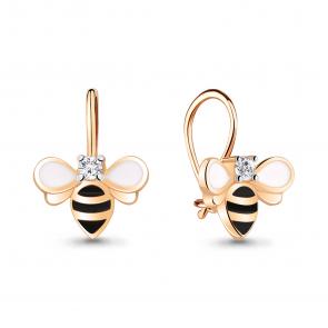 Серьги из золочёного серебра AQUAMARINE с фианитом и эмалью А48865А-п фото