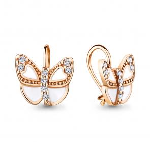 Серьги из золочёного серебра AQUAMARINE с фианитом и эмалью А49076А-п фото