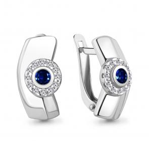 Серебряные серьги AQUAMARINE с фианитом и гидротермальным сапфиром А49132АБ фото