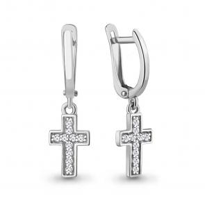 Серебряные серьги-кресты AQUAMARINE с фианитом А49173А фото