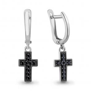 Серебряные серьги Кресты AQUAMARINE с ювелирным кристаллом А49173Ч фото