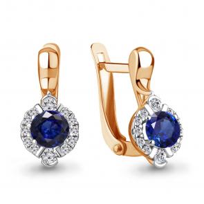 Серьги из золочёного серебра AQUAMARINE с фианитом и гидротермальным сапфиром А49174АБ-п фото