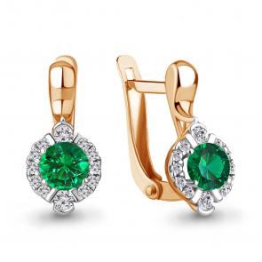 Серьги из золочёного серебра AQUAMARINE с фианитом и гидротермальным изумрудом А49174АГ-п фото