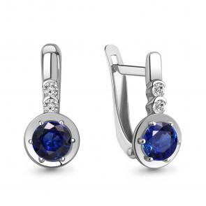 Серебряные серьги AQUAMARINE с фианитом и гидротермальным сапфиром А49175АБ фото