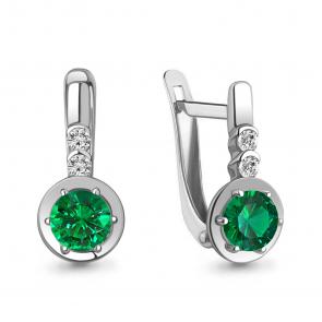 Серебряные серьги AQUAMARINE с фианитом и гидротермальным изумрудом А49175АГ фото