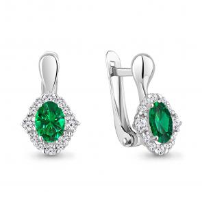 Серебряные серьги AQUAMARINE с фианитом и гидротермальным изумрудом А49176АГ фото