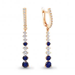 Серьги из золочёного серебра AQUAMARINE с фианитом и гидротермальным сапфиром А49191АБ-п фото