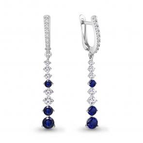 Серебряные серьги AQUAMARINE с фианитом и гидротермальным сапфиром А49191АБ фото
