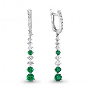 Серебряные серьги AQUAMARINE с фианитом и гидротермальным изумрудом А49191АГ фото