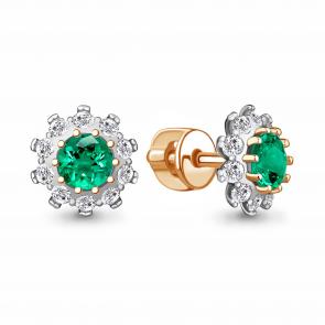 Серьги из золочёного серебра AQUAMARINE с фианитом и гидротермальным изумрудом А49195АГ-п фото