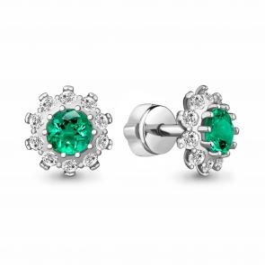 Серебряные серьги AQUAMARINE с фианитом и гидротермальным изумрудом А49195АГ фото