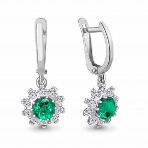 Серебряные серьги AQUAMARINE с фианитом и гидротермальным изумрудом А49202АГ фото
