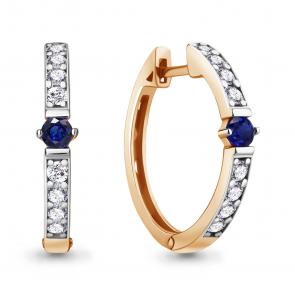 Серьги из золочёного серебра AQUAMARINE с фианитом и гидротермальным сапфиром А49245АБ-пк фото