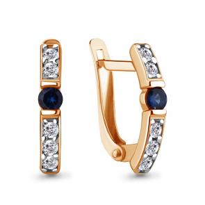 Серьги из золочёного серебра AQUAMARINE с фианитом и гидротермальным сапфиром А49246АБ-п фото