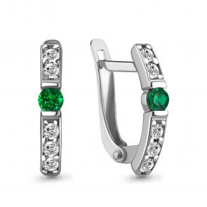 Серебряные серьги AQUAMARINE с фианитом и гидротермальным изумрудом А49246АГ фото