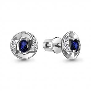Серебряные серьги AQUAMARINE с фианитом и гидротермальным сапфиром А49247АБ фото